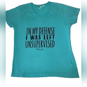 "In My Defense, I Was Left Unsupervised" Graphic V-neck T-shirt Turquoise Large